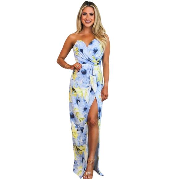 Luxxel Strapless Dress Strapless Ruched Boned Slit Seam - Picture 1 of 10